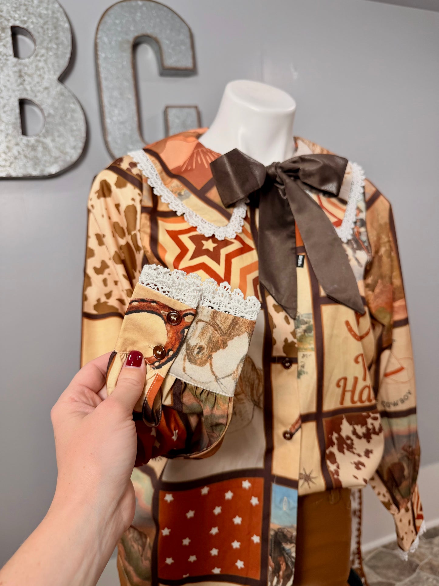Brown Square Western Blouse