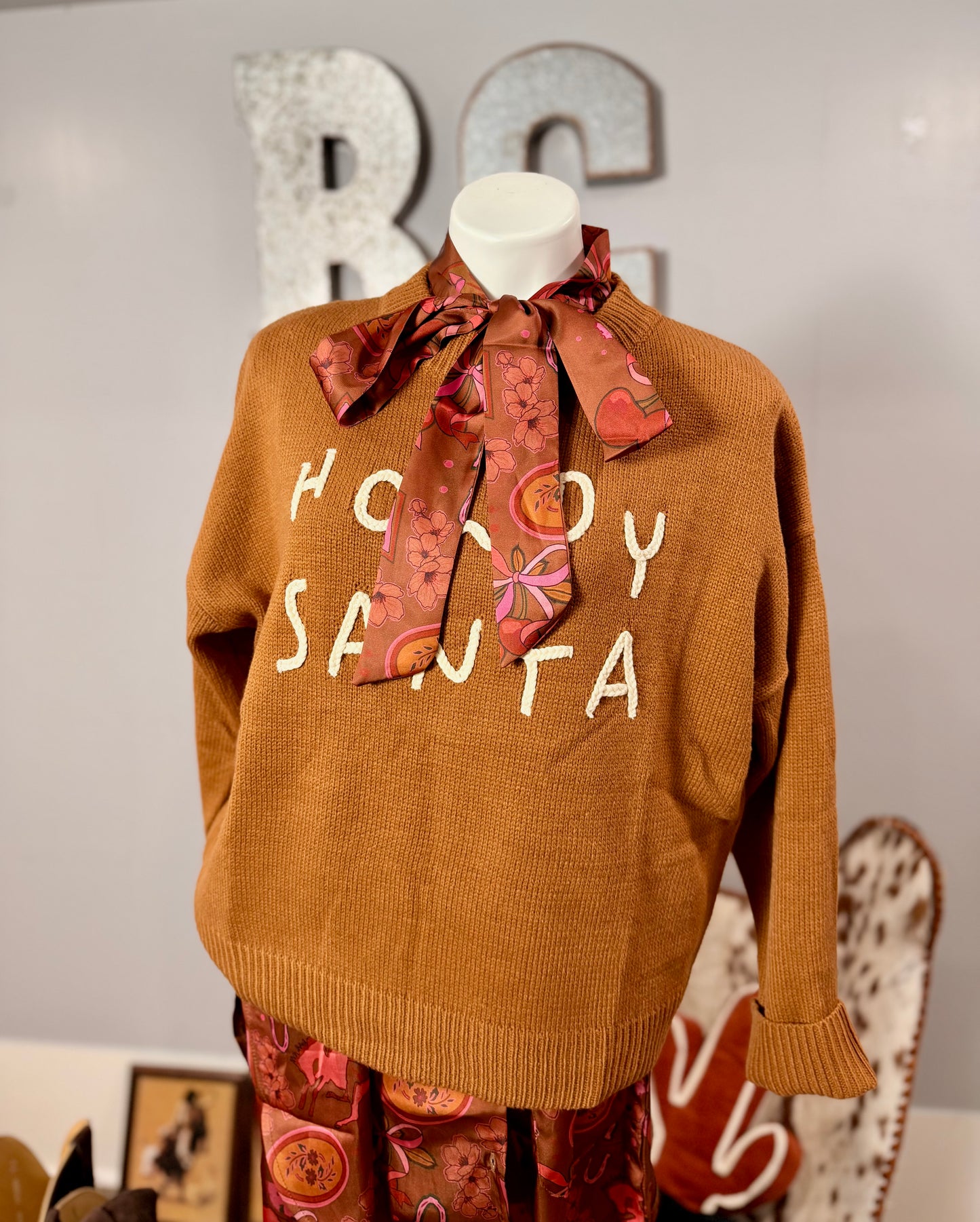 Howdy Santa Sweater in Camel
