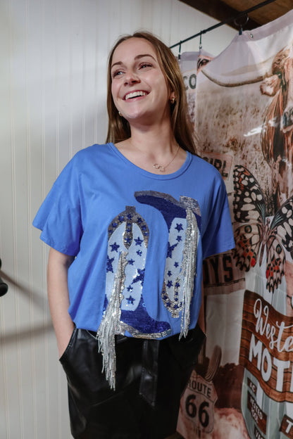Sequin Fringed Boot Tee