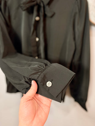 The Jone Tie Top Blouse in Black