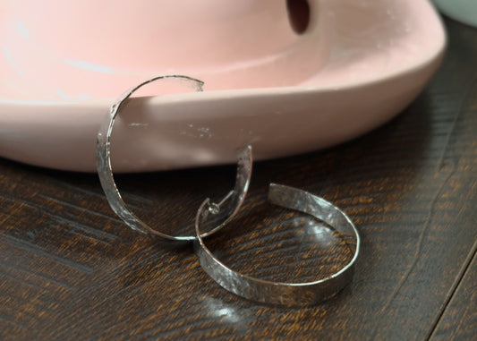 Silver Hammered Hoop Earrings