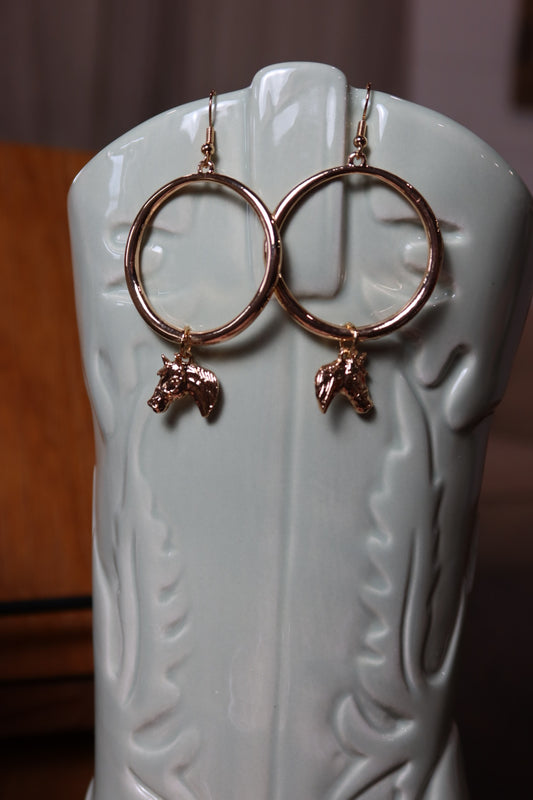 Horse Head Hoop Earrings- Gold