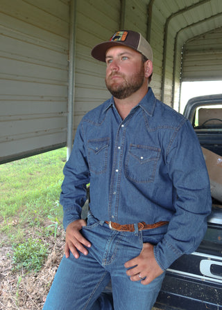 Dark Wash Denim Pearl Snap Shirt