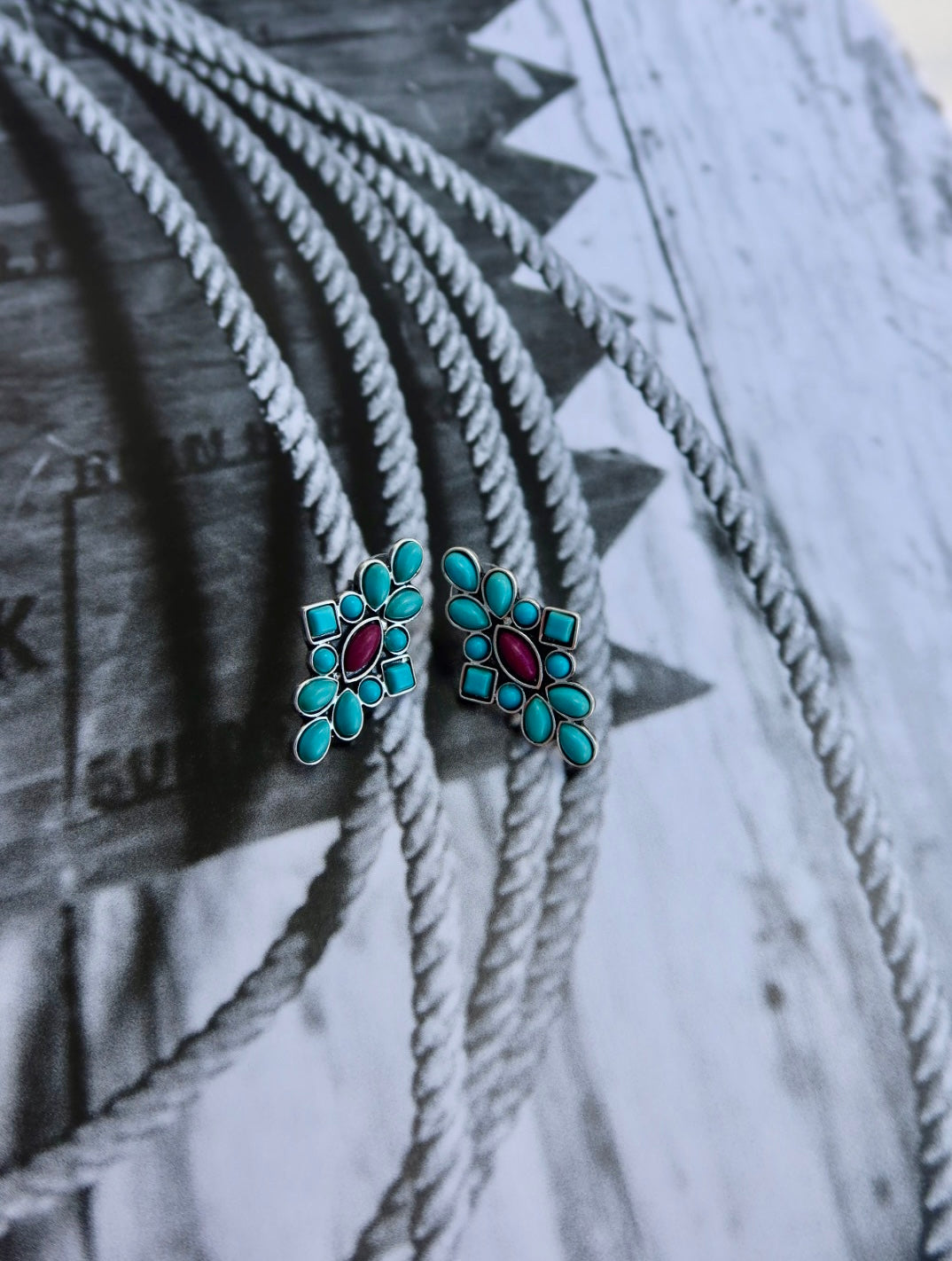 Turquoise & Plum Cluster Earrings