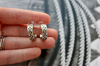 18K Diamond Stamped Hoop Earrings