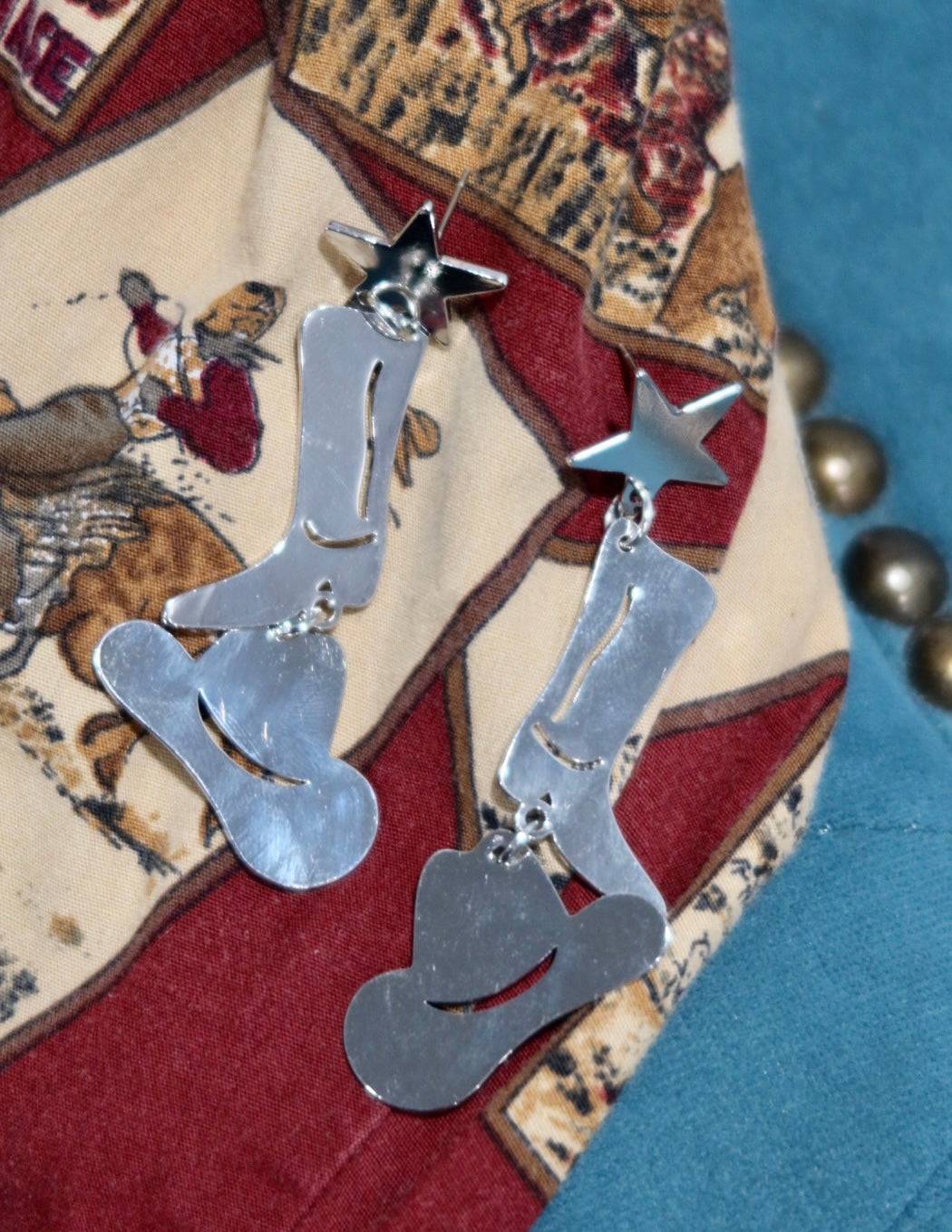 Silver Cowboy Star Earrings