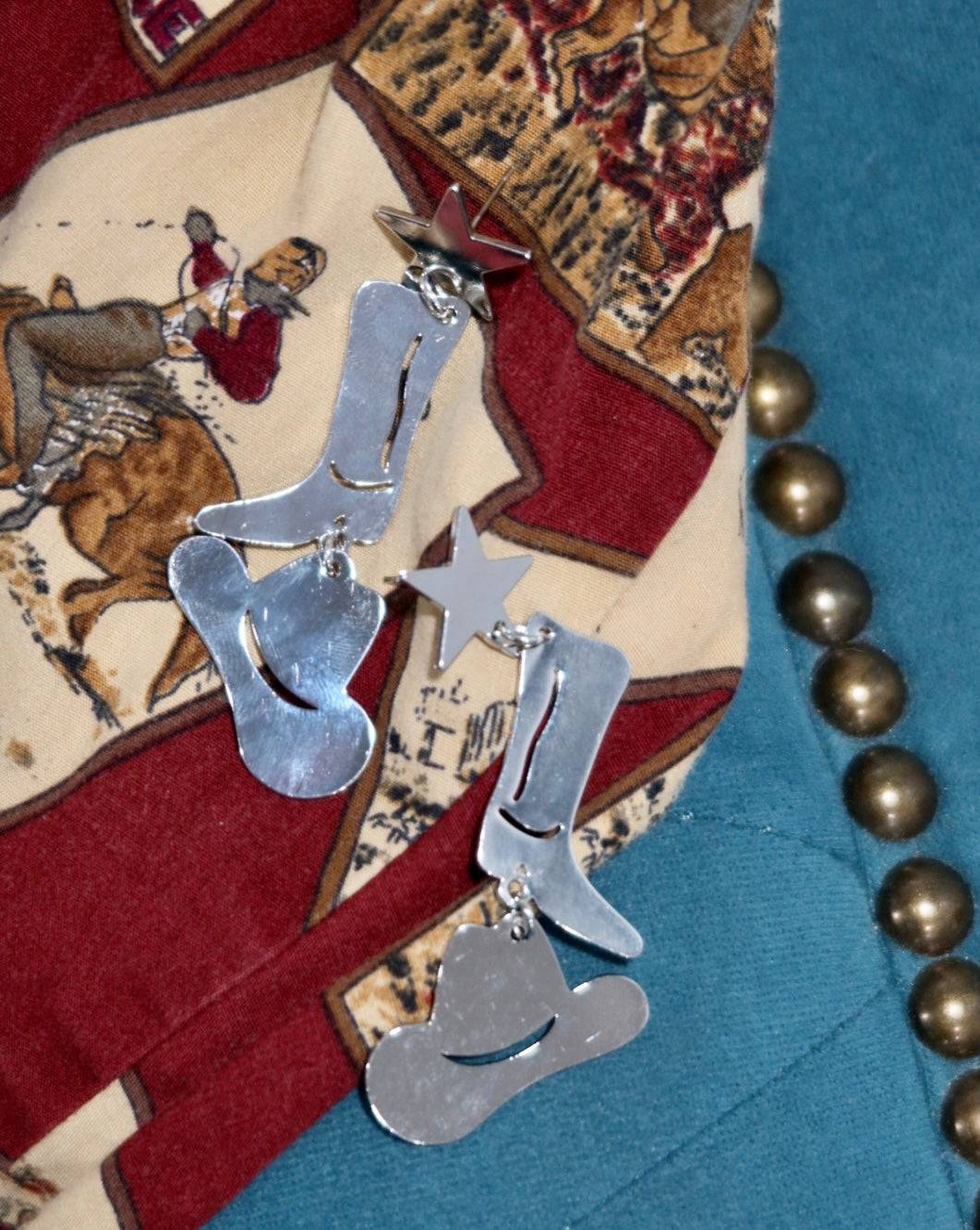 Silver Cowboy Star Earrings