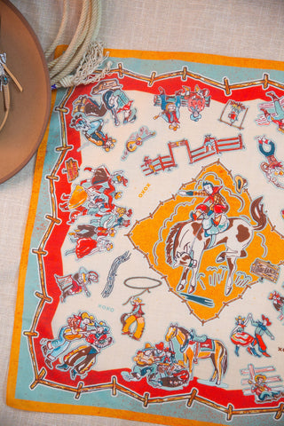 XOXO Art & Co Ranch Party Wildrag, a 26-inch square scarf in a 70% cotton and 30% silk blend.