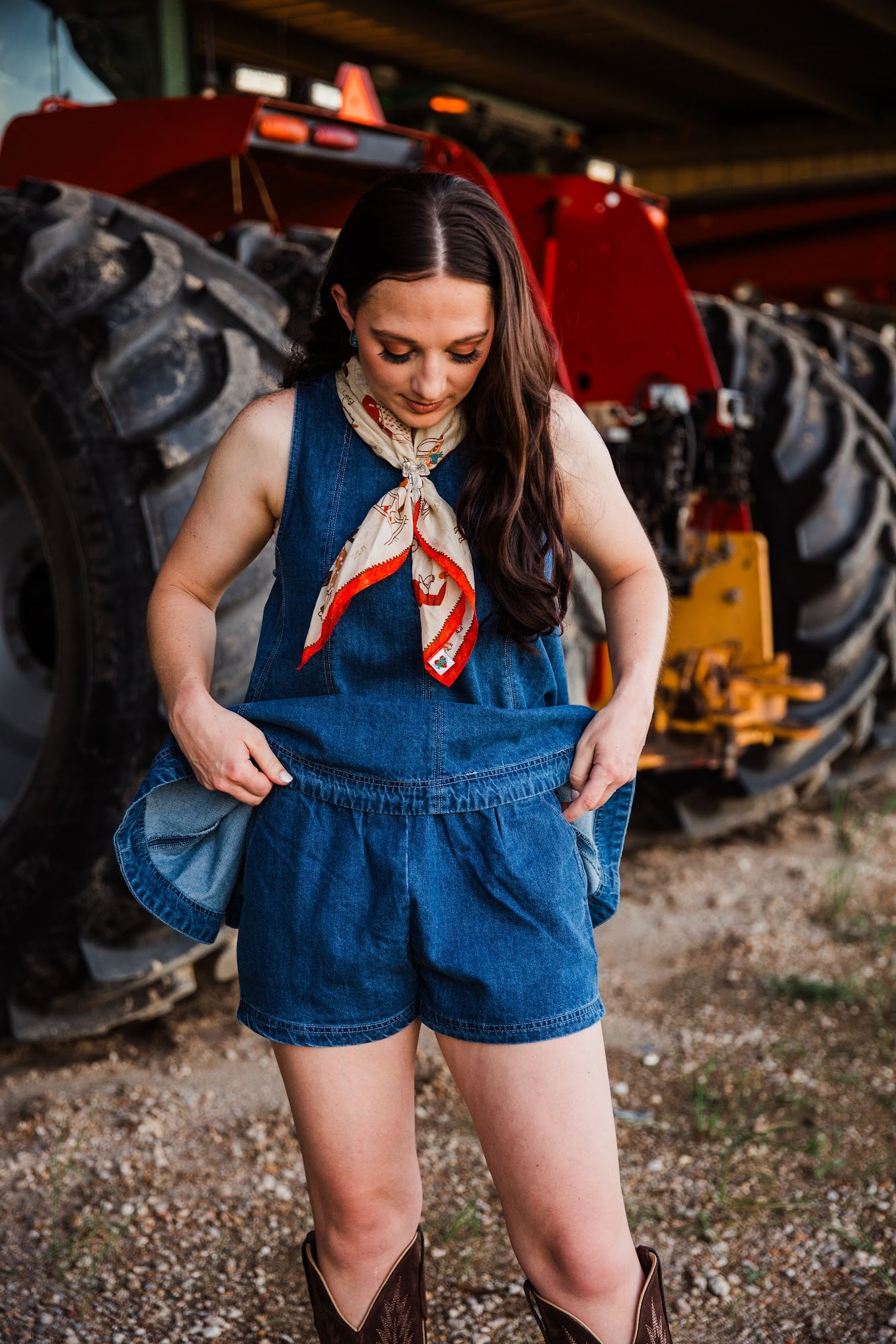 blue haven dark wash denim western shorts with elastic waist band side pockets feminine design