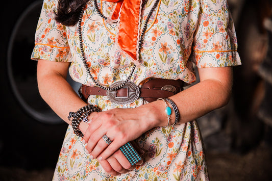 Briar Lee dark brown leather Western concho belt for women with statement silver-tone buckle