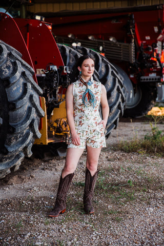 Howdy Hanny Cactus Cowgirl Short Set women’s Western outfit with cowboy boots