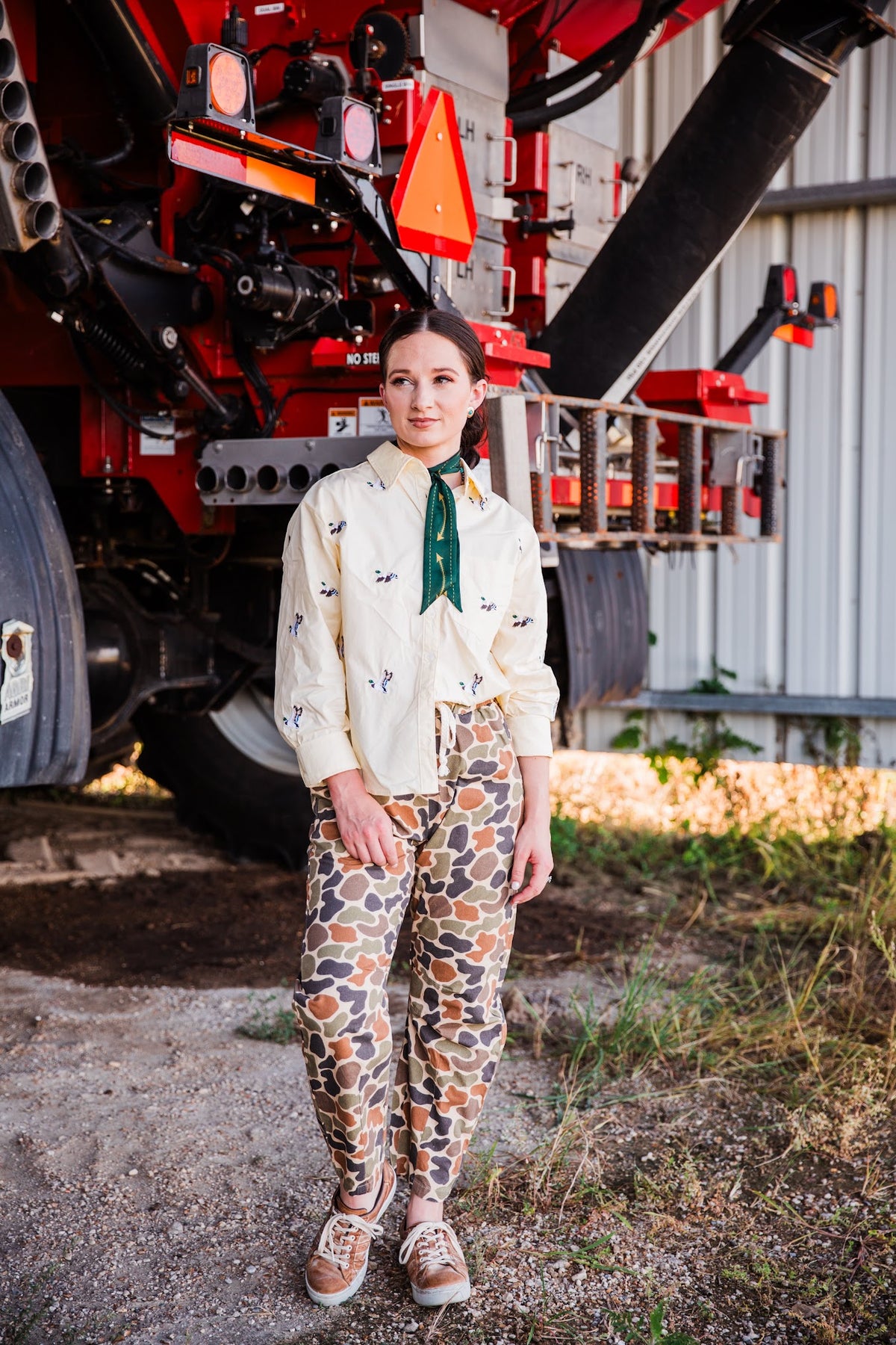 Duck Camo Barrel Pants for women with relaxed barrel leg fit and vintage camouflage print by turquoise haven