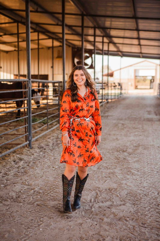 Frontier Days Shirt Dress - Orange - Big Country's Western WearSmall