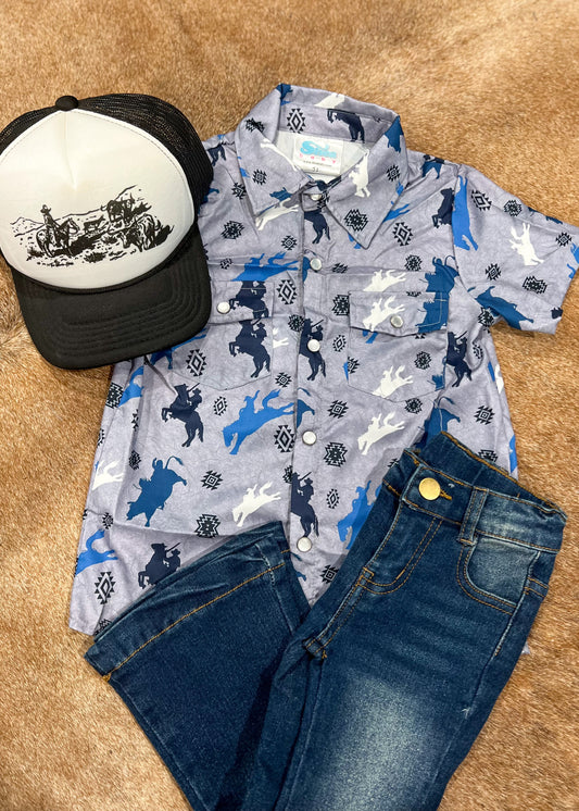 Roughstock Pearl Snap Shirt- Kids