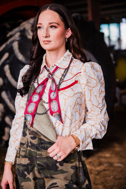 cream with gold snaffle bits pearl snap