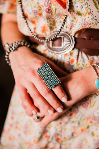 Lainey Ring women’s turquoise statement ring with wide multi-stone Western design