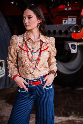 Red Western leather belt made with Herman Oak saddle skirting leather and turquoise stitching by double j saddlery