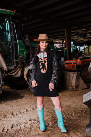 riggin horse sweater dress equestrian influence. Rodeo Hippie black dress