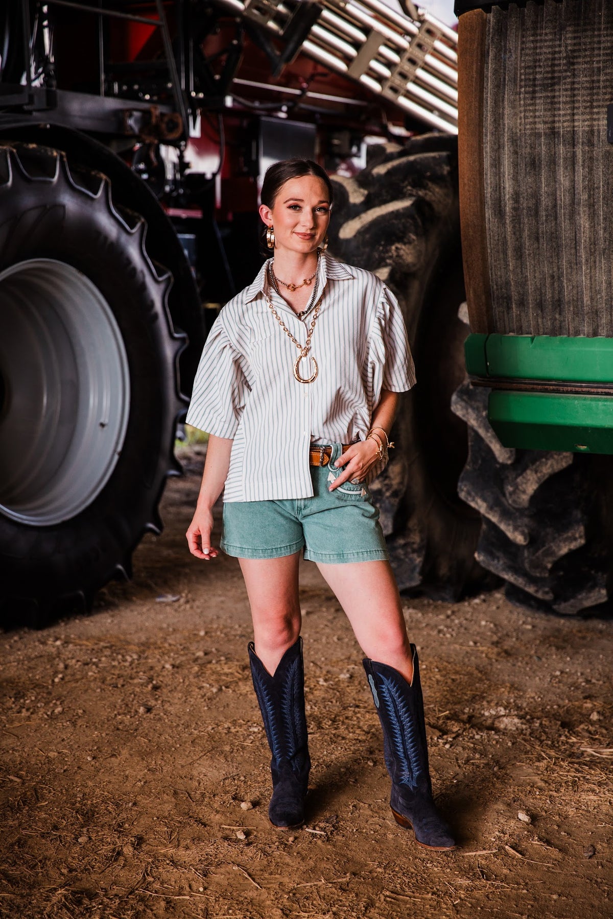 Big Country’s Western Wear Polly Shorts by Howdy Hanny in teal denim styled for a modern Western outfit