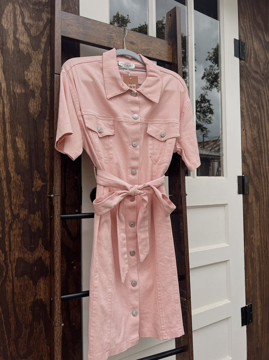 Twill Button Dress - Big Country's Western WearSmallLight Pink